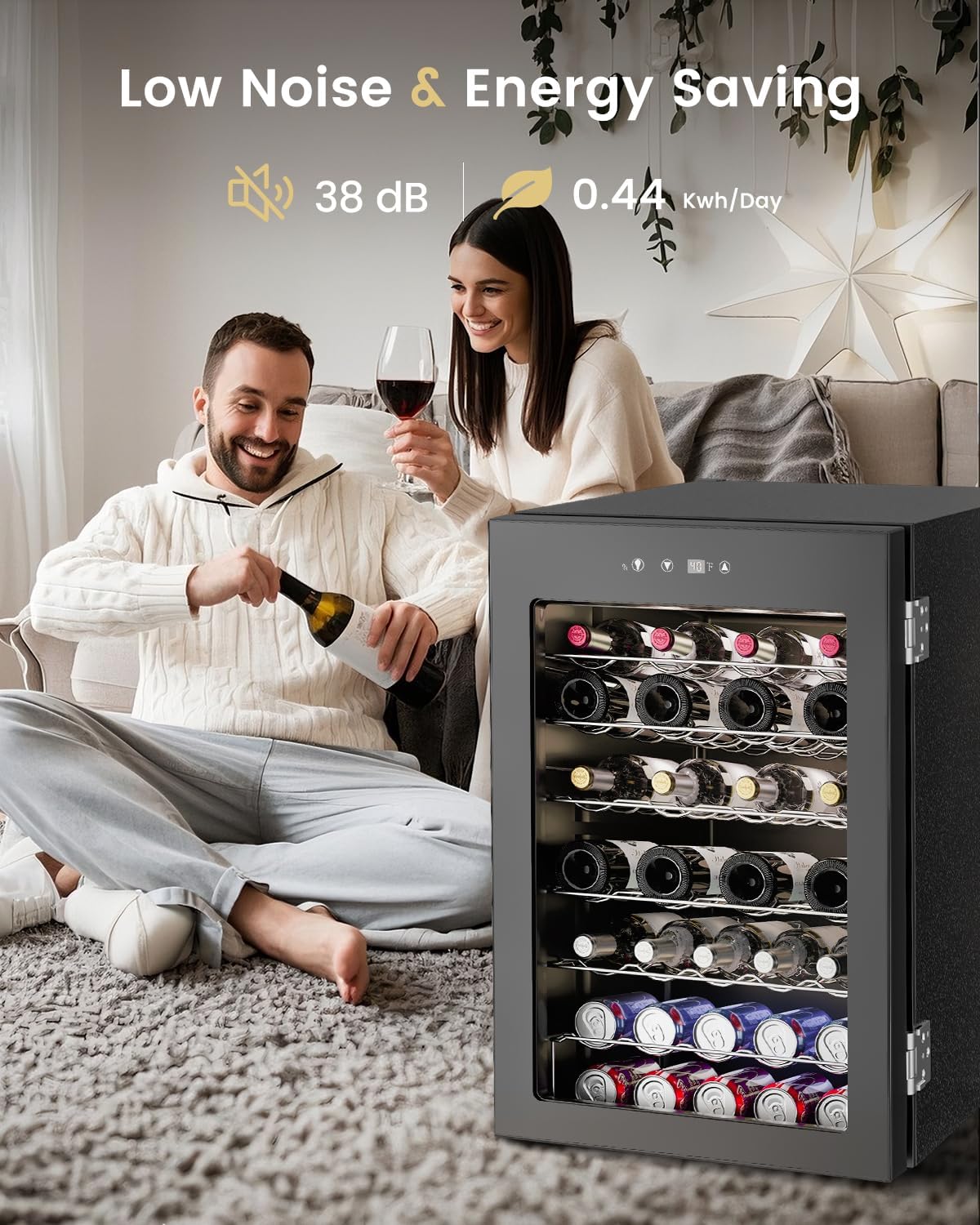 45 Bottle Wine Cooler Refrigerator - Small Wine Fridge for Red, White, Champagne, Freestanding Wine Cellar with Glass Door & Digital Temperature Control for Home Bar, Office