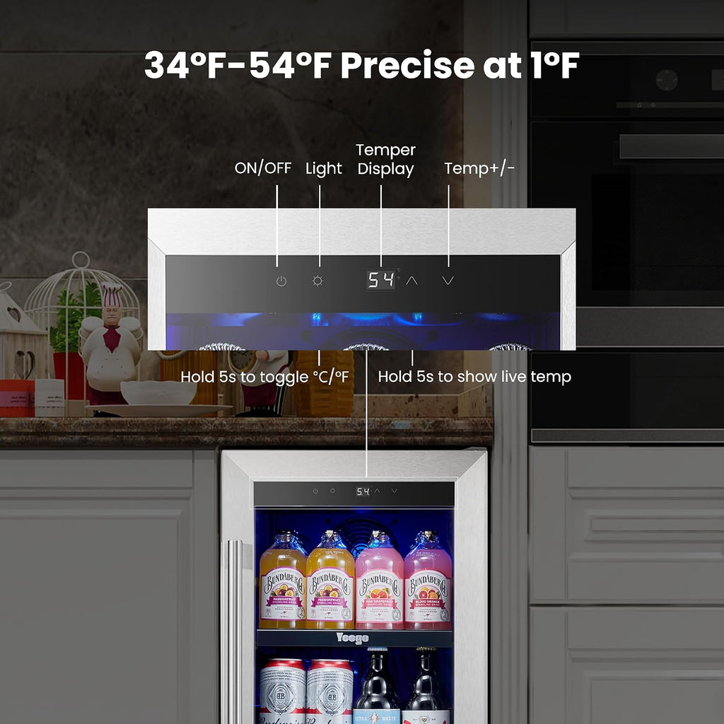 15 inch Built-In Beverage Refrigerator (2 Pack) – Compact Drink Cooler with Glass Door, Auto Defrost Mini Wine & Beer Fridge for Cans and Bottles, Under Counter & Freestanding