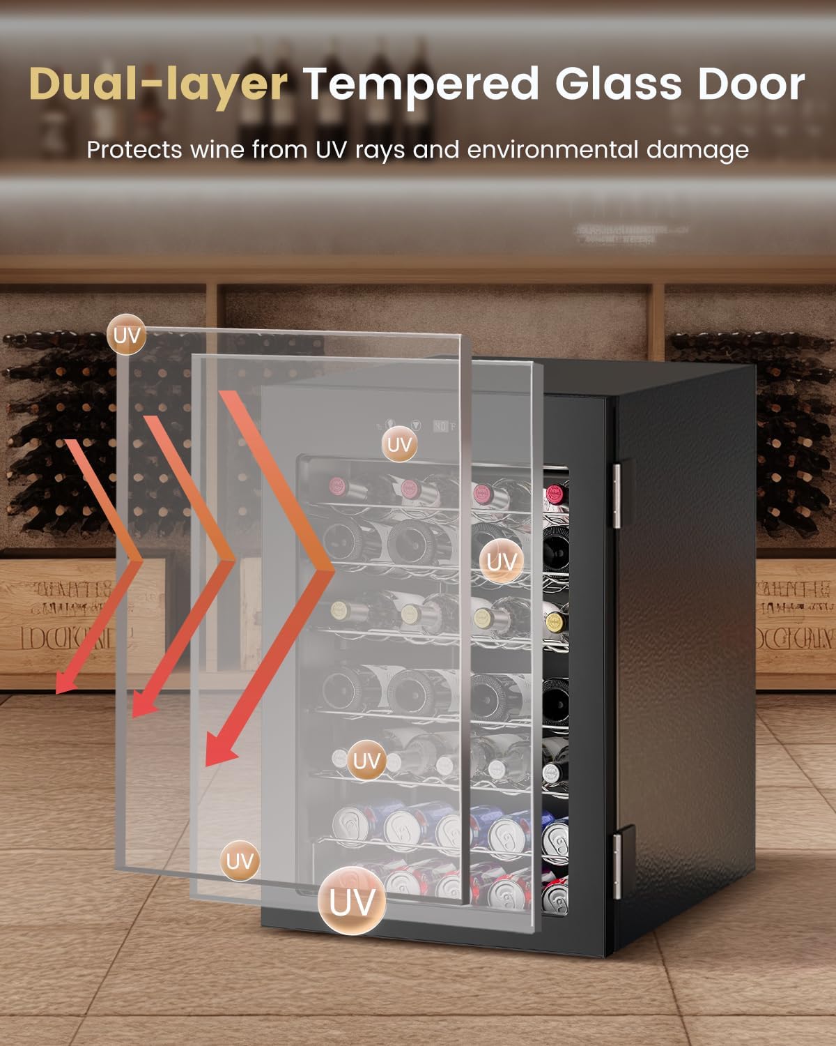 45 Bottle Wine Cooler Refrigerator - Small Wine Fridge for Red, White, Champagne, Freestanding Wine Cellar with Glass Door & Digital Temperature Control for Home Bar, Office