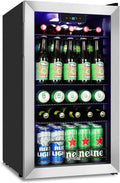 3.2 Cu.Ft Beverage Refrigerator, 130 Can Mini Fridge with Glass Door & Digital Temperature Control, Compressor Cooling Freestanding Cooler for Soda, Beer, Wine, Home, Office & Bar - Silver