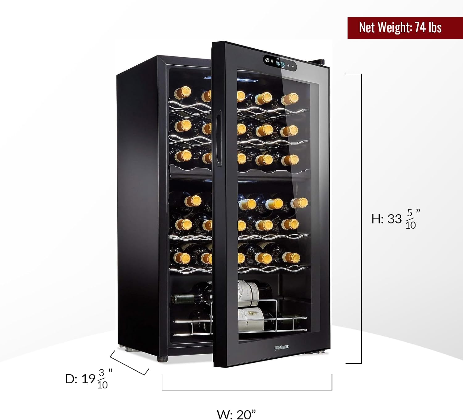 32-Bottle Dual Zone MAX Compressor Wine Cooler – Freestanding Mini Fridge with Digital Touchscreen, LED Display, Split Storage for Red & White Wines, Matte Black Refrigerator Home Bar
