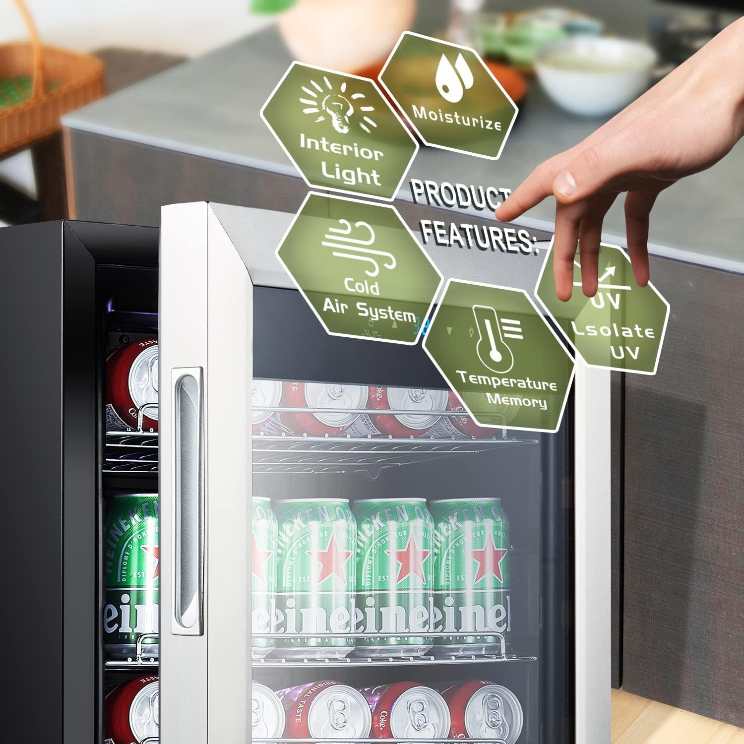 Mini Beverage Fridge Refrigerator- 120 Cans Freestanding Drink Cooler - for Soda, Water, Beer or Wine with White LED Light