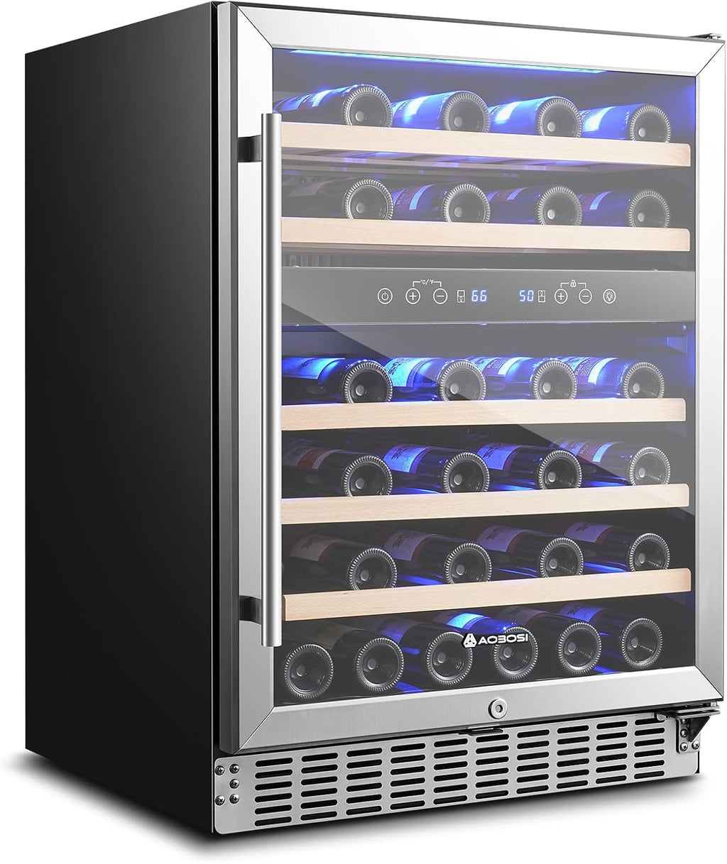 Wine Fridge Cooler, 46 Bottles,24 inch Dual Zone Wine Cooler Under Counter with Adjustable Shelves,Built-in or Freestanding Wine Refrigerators for Home,Office,Bar