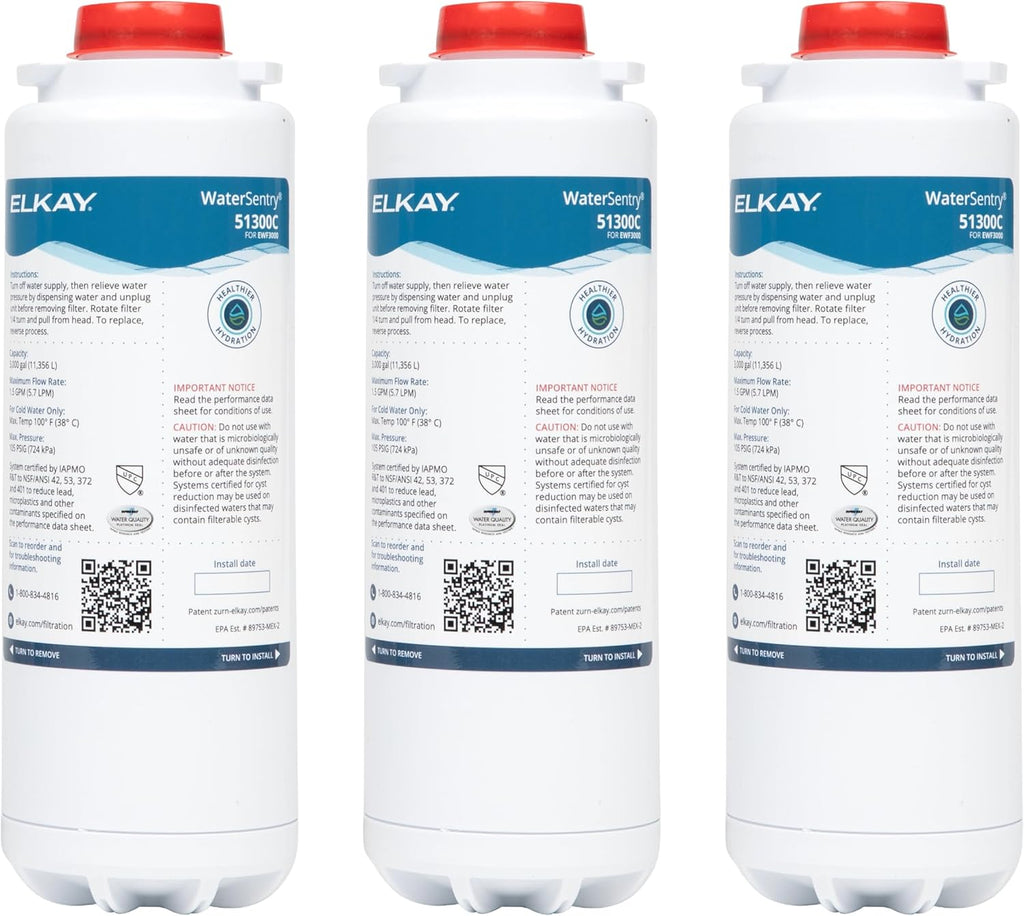 Elkay Genuine WaterSentry 51300C Lead + Microplastics NSF/ANSI Certified Filter (3-Pack)(Bottle Fillers)