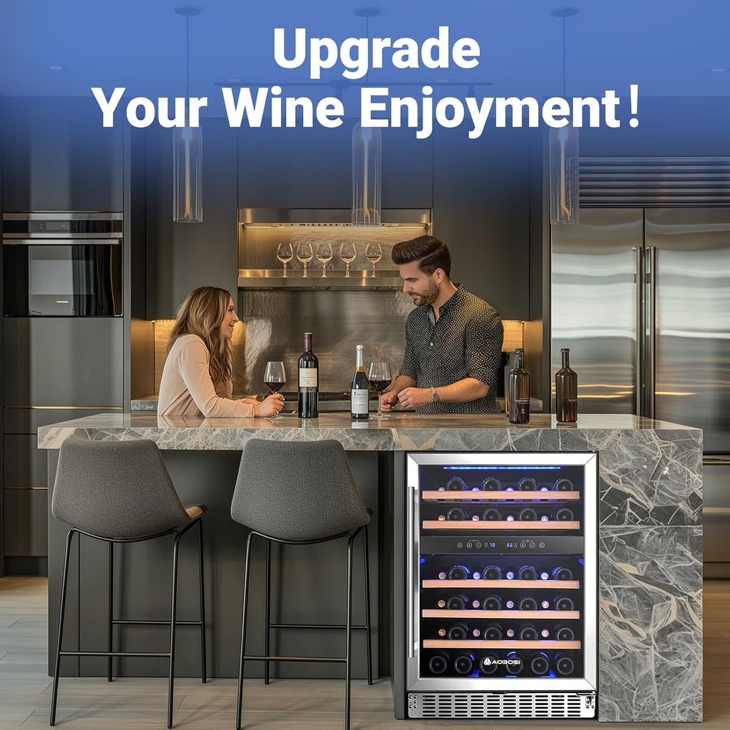 Wine Fridge Cooler, 46 Bottles,24 inch Dual Zone Wine Cooler Under Counter with Adjustable Shelves,Built-in or Freestanding Wine Refrigerators for Home,Office,Bar