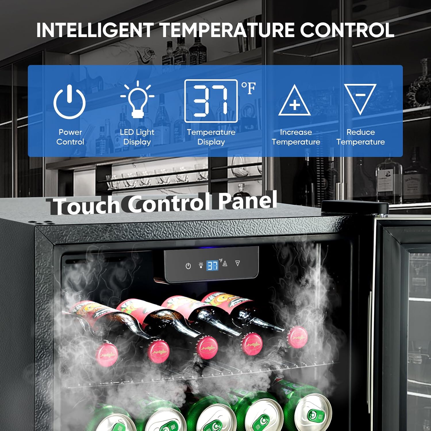 3.2 Cu.Ft Beverage Refrigerator, 130 Can Mini Fridge with Glass Door & Digital Temperature Control, Compressor Cooling Freestanding Cooler for Soda, Beer, Wine, Home, Office & Bar - Silver