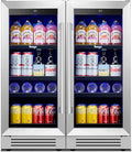 15 inch Built-In Beverage Refrigerator (2 Pack) – Compact Drink Cooler with Glass Door, Auto Defrost Mini Wine & Beer Fridge for Cans and Bottles, Under Counter & Freestanding