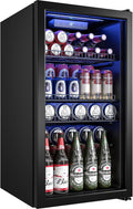 Beverage Refrigerator Cooler-130 Cans Freestanding Mini Fridge Cooler with Glass Door, Adjustable Shelves & Digital Temperature Display for Soda, Wine or Beer (Black, 3.2 Cu.Ft)