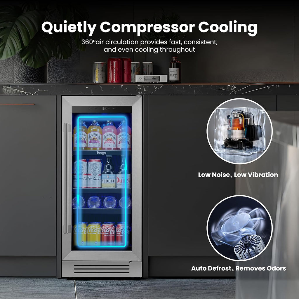 15 inch Built-In Beverage Refrigerator (2 Pack) – Compact Drink Cooler with Glass Door, Auto Defrost Mini Wine & Beer Fridge for Cans and Bottles, Under Counter & Freestanding