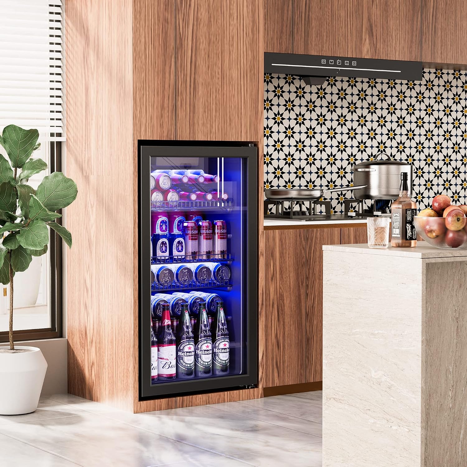Beverage Refrigerator Cooler-130 Cans Freestanding Mini Fridge Cooler with Glass Door, Adjustable Shelves & Digital Temperature Display for Soda, Wine or Beer (Black, 3.2 Cu.Ft)